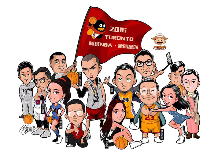腾讯NBA全明星队漫画海报