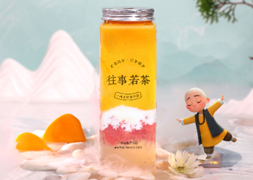 一禅小和尚跨界茶饮品牌 “往事若茶”的创意产品海报：挑起的不只是食欲