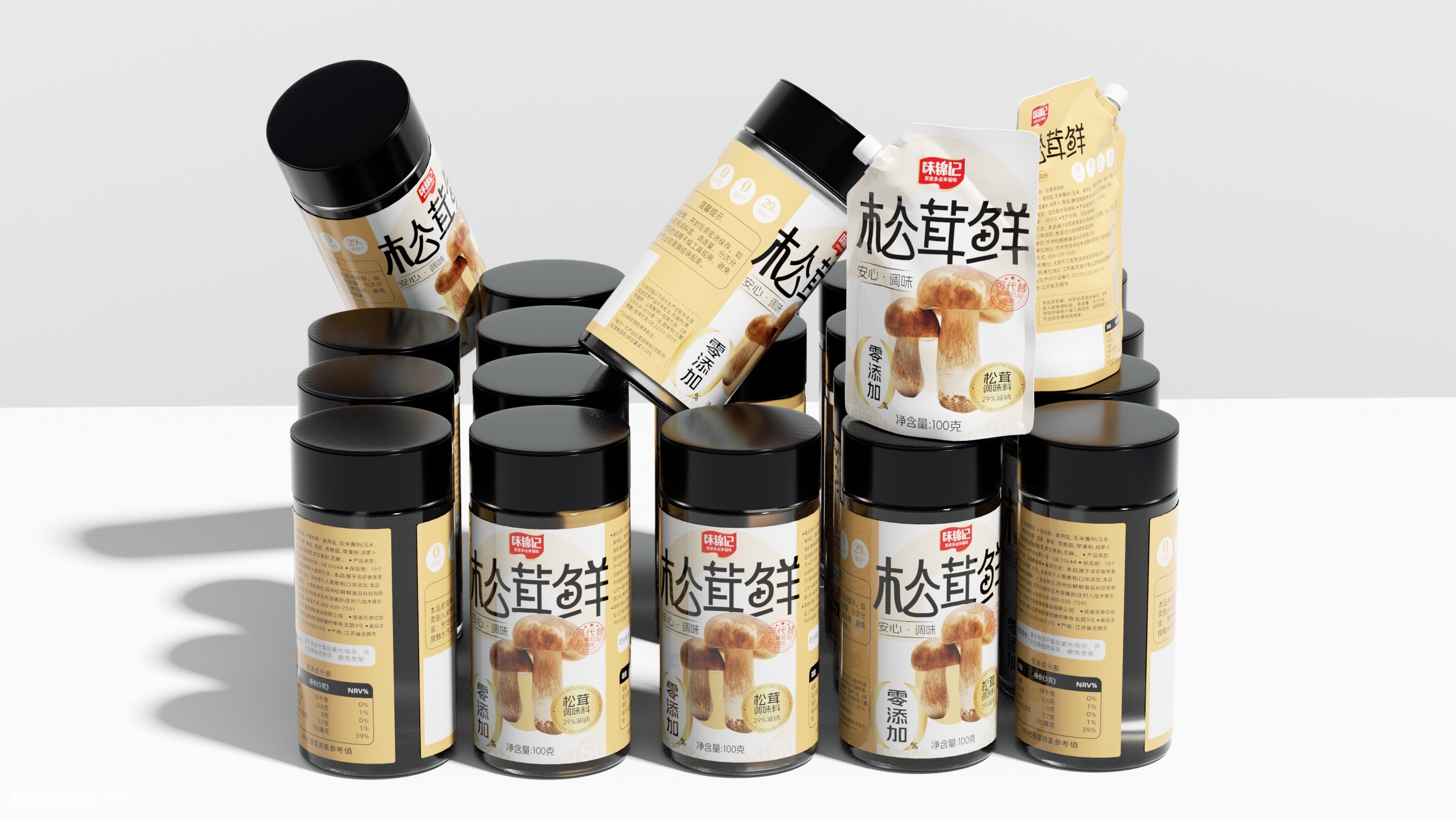 象鸟x味锦记x松茸调味料包装设计