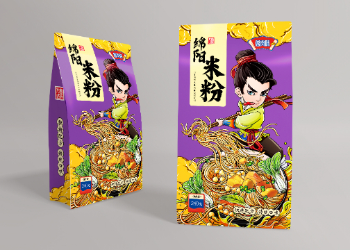 方便绵阳米粉牛肉肥肠鸡肉三口味2021款包装袋设计方案