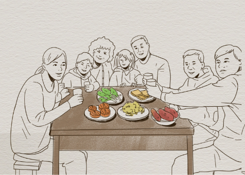中秋创意插画丨一桌团圆饭的变迁史