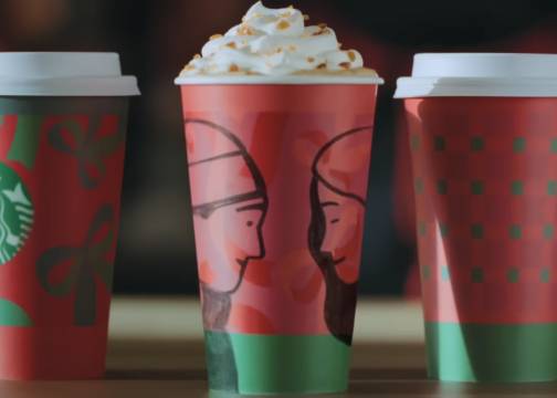 星巴克手绘圣诞广告，上演咖啡杯上的浪漫邂逅